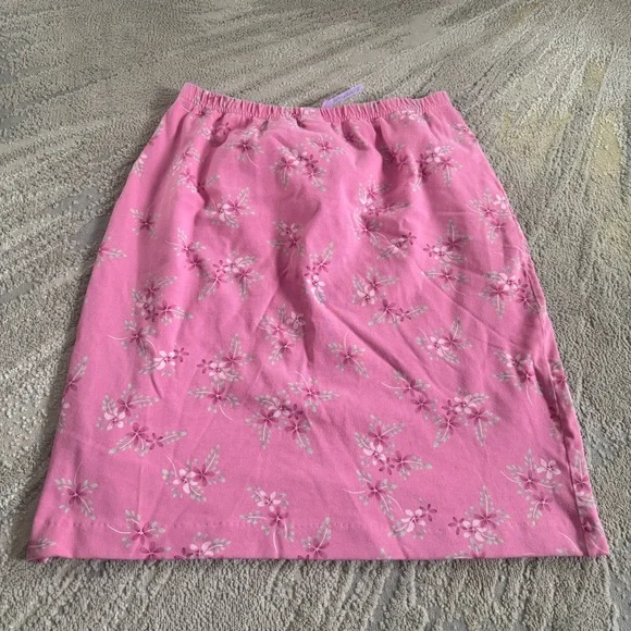 LL Bean pink floral mini skirt pull on stretchy waist large petite - Picture 5 of 5